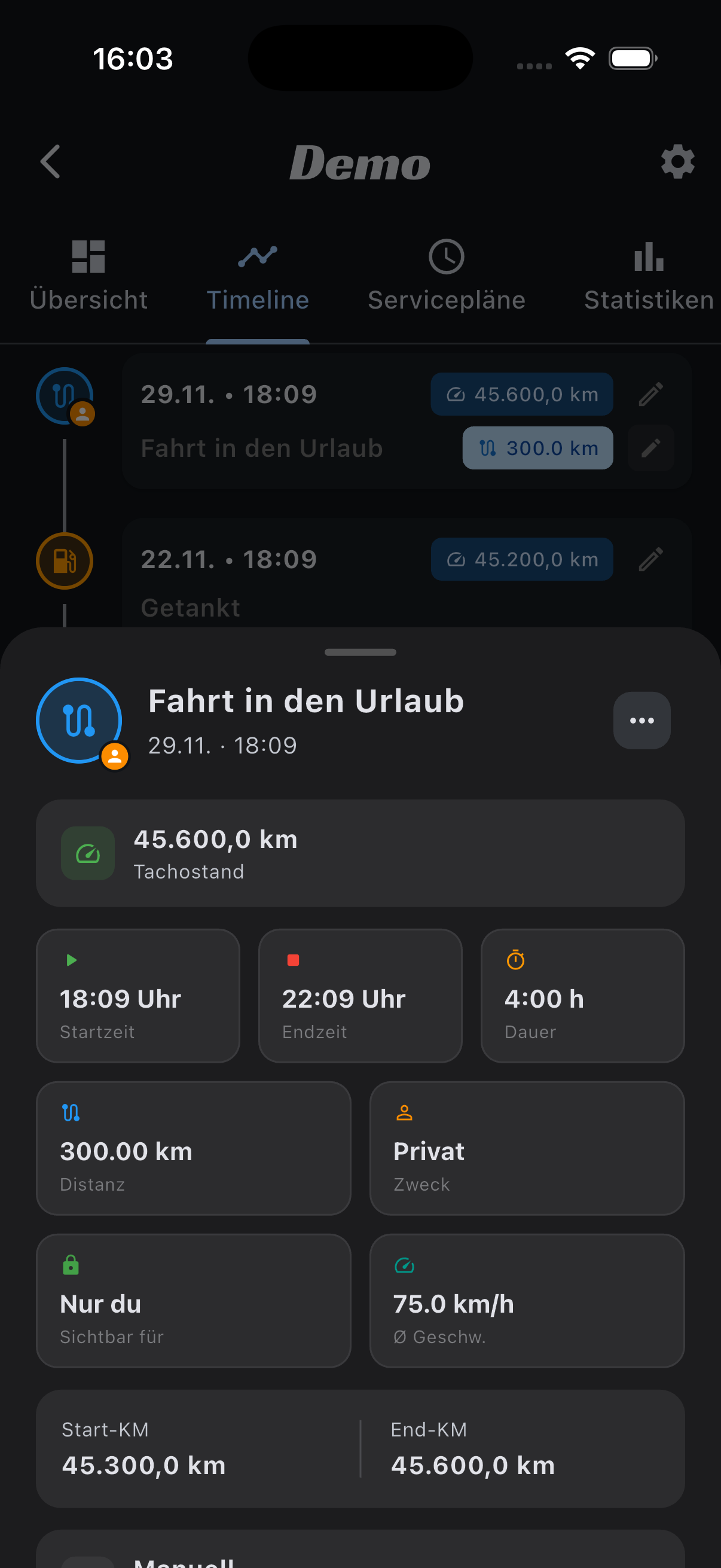App Screenshot Fahrtenbuch