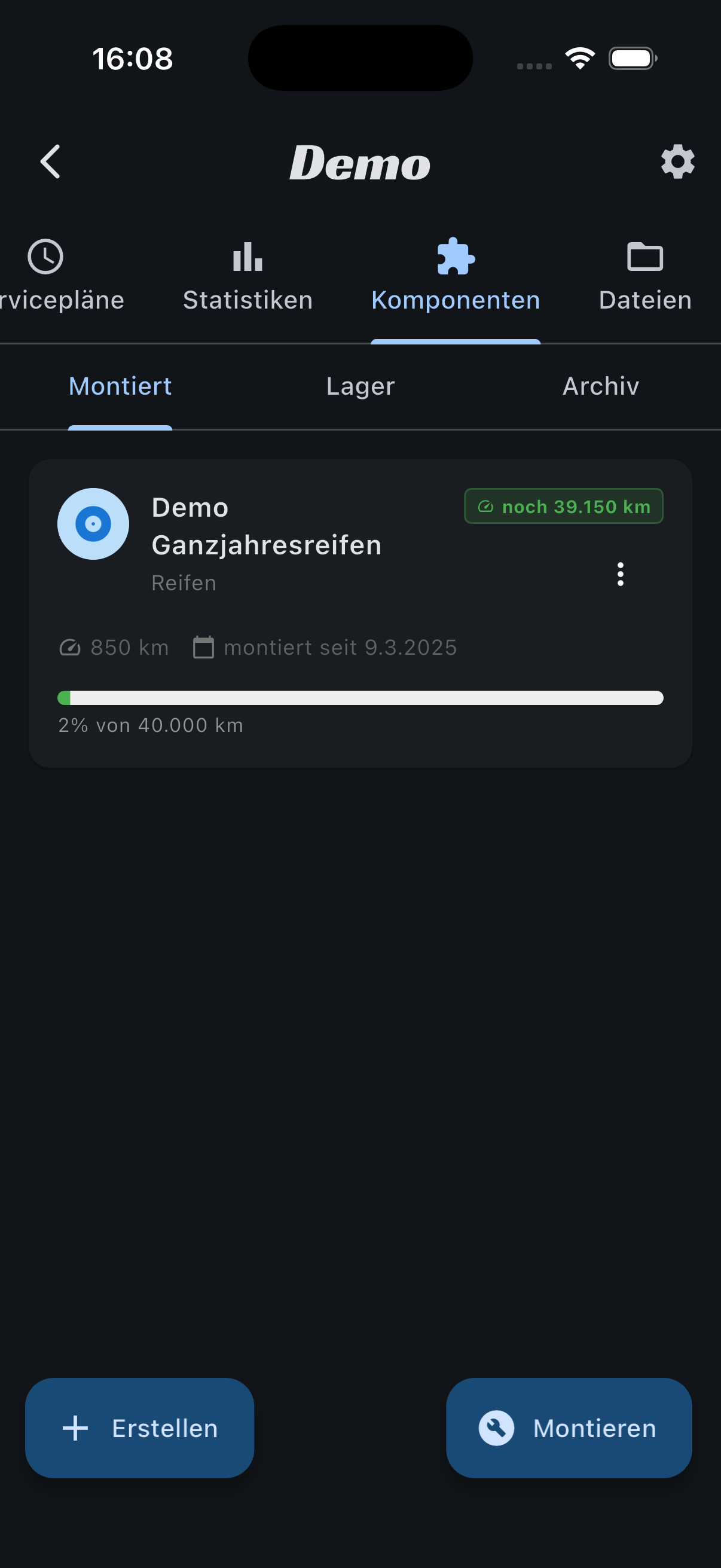 App Screenshot Komponenten